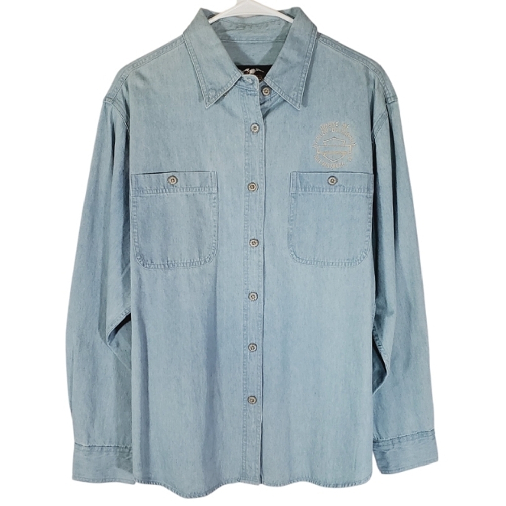 7314 * Harley-Davidson Chambray Embroidered Butto… - image 1